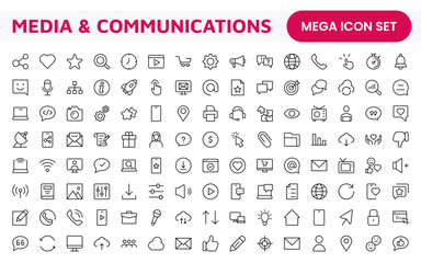 Media Icon Set. A sleek and modern collection of icons designed for the media industry, perfect for enhancing news platforms, entertainment apps, and digital marketing materials.