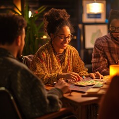 Friends Playing Board Game at Night