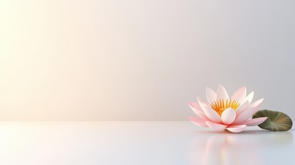 a single lotus flower,  minimalist white background with  embodying simplicity and wellness.