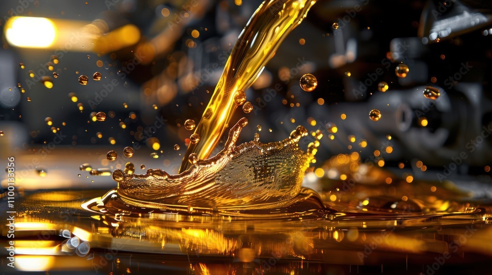 Poster a dynamic splash of golden liquid, illustrating fluid motion and texture.