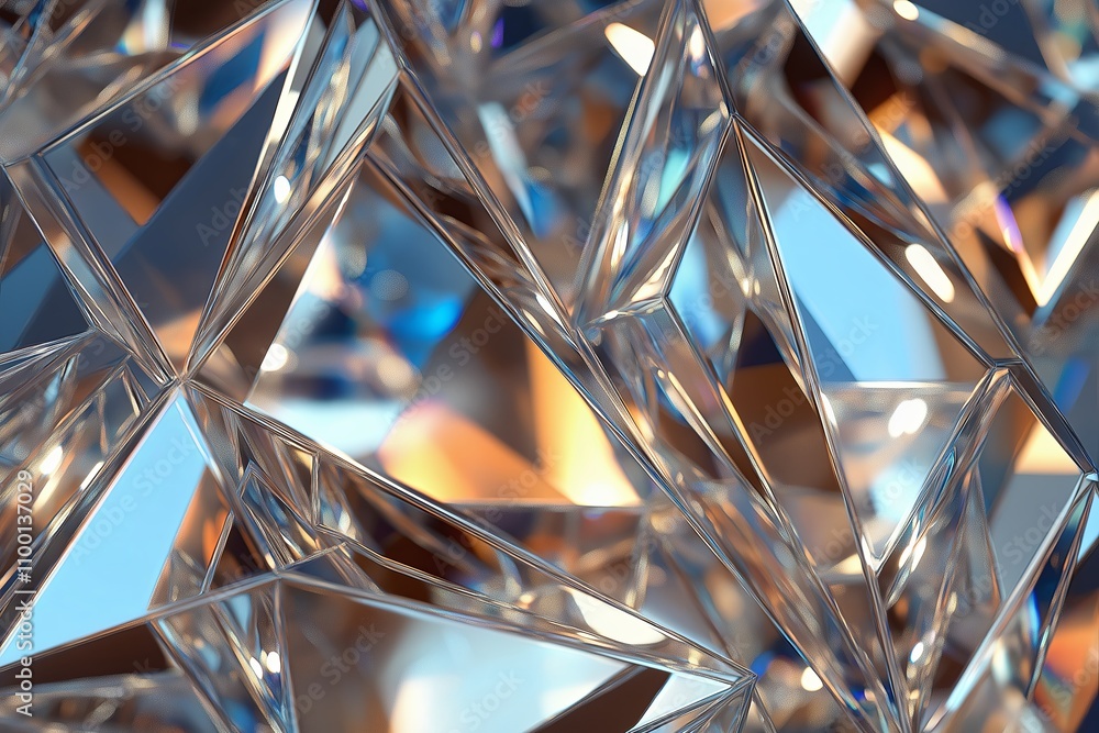 Poster Modern triangular prisms with metallic and mirrored surfaces reflecting soft light