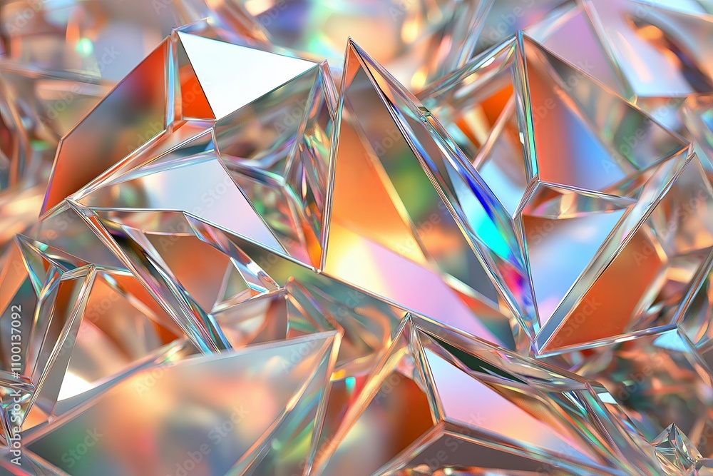 Poster Modern triangular prisms with metallic and mirrored surfaces reflecting soft light