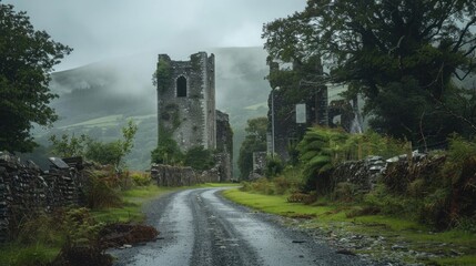 An old stone castle at the end of a coblestone road --ar 25:14 --v 6 Job ID:...