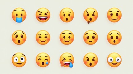 Obraz premium Minimalist Emoji Pack: Solid Color Facial Expressions