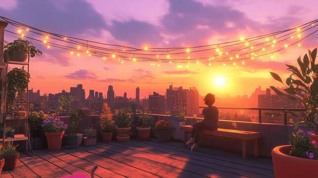 Vibrant City Skyline lo-fi style background