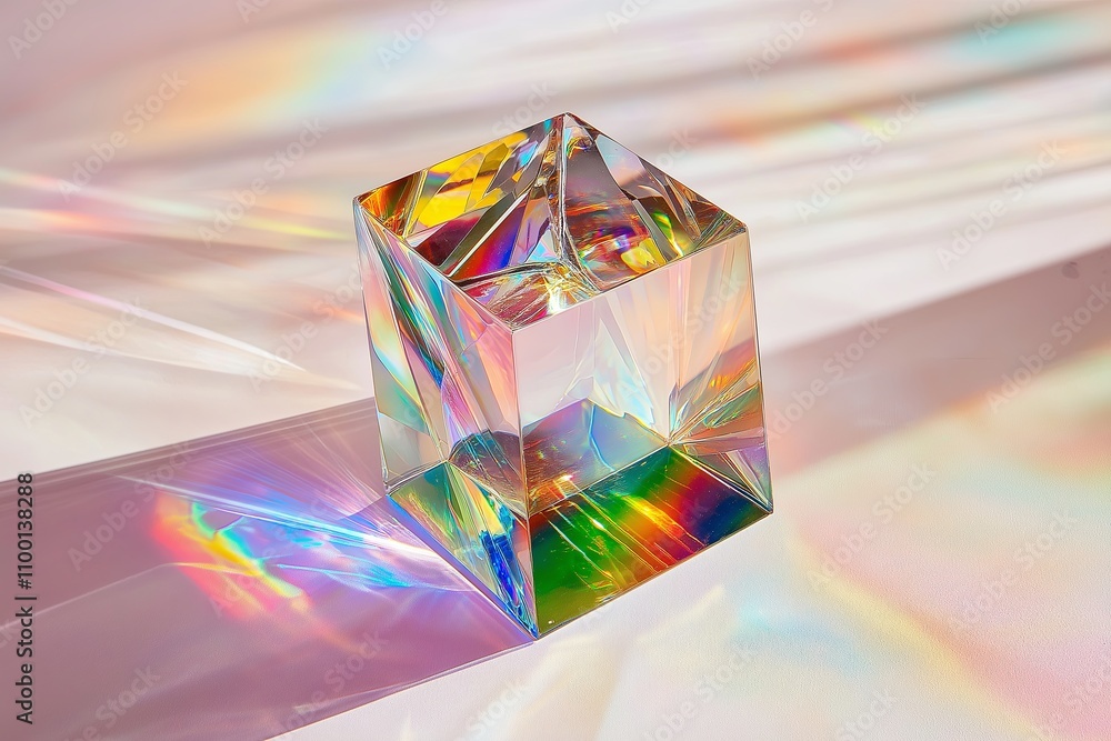 Poster rainbow refracted through a prism on a simple white surface.