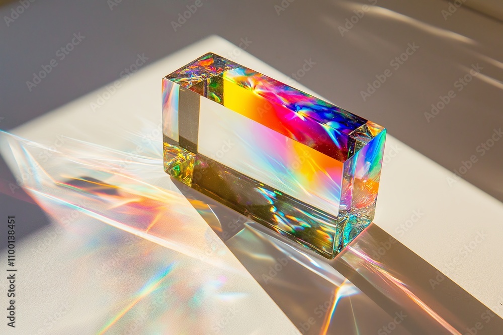 Poster rainbow refracted through a prism on a simple white surface.