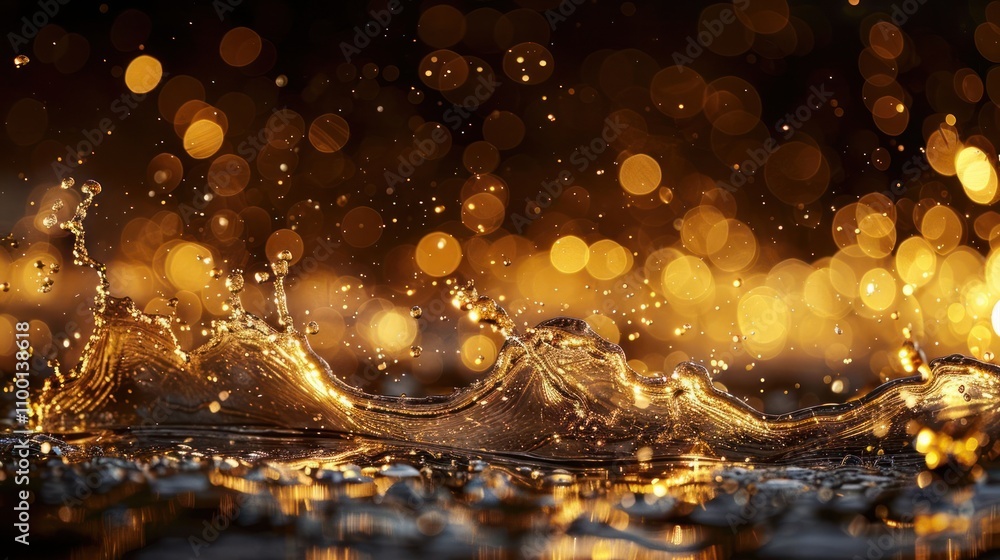 Aufkleber a close-up of water splashes illuminated by golden light, creating a shimmering effect.