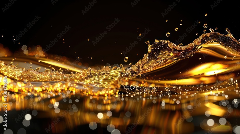 Poster a dynamic splash of golden liquid, creating an artistic and vibrant visual effect.