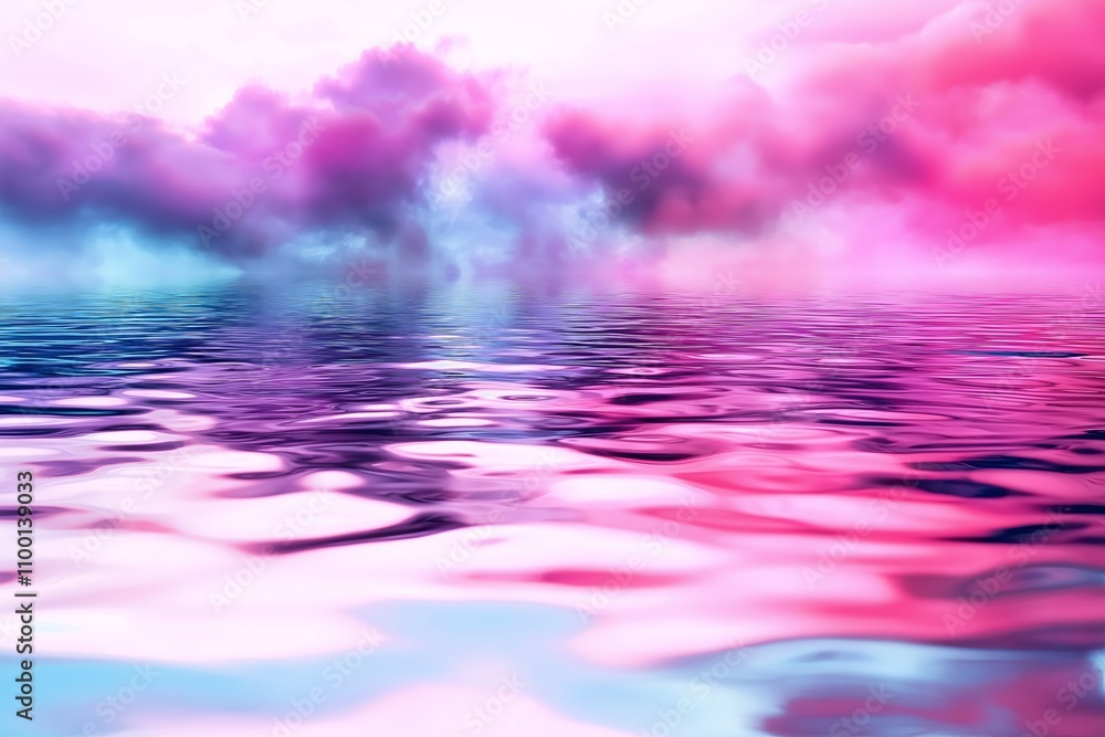 Poster hazy morning mist rolling over a calm lake with soft pastel reflections.