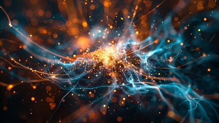 Obraz premium A vibrant abstract representation of energy and particles, showcasing dynamic movement and colorful light effects.