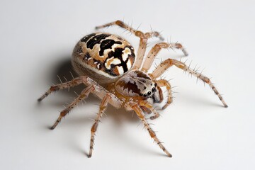 Fototapeta premium A close-up of a spider showcasing its intricate patterns and fine hairs, highlighting the detailed features of its body and legs.