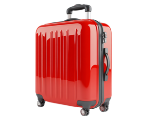 a red suitcase with wheels