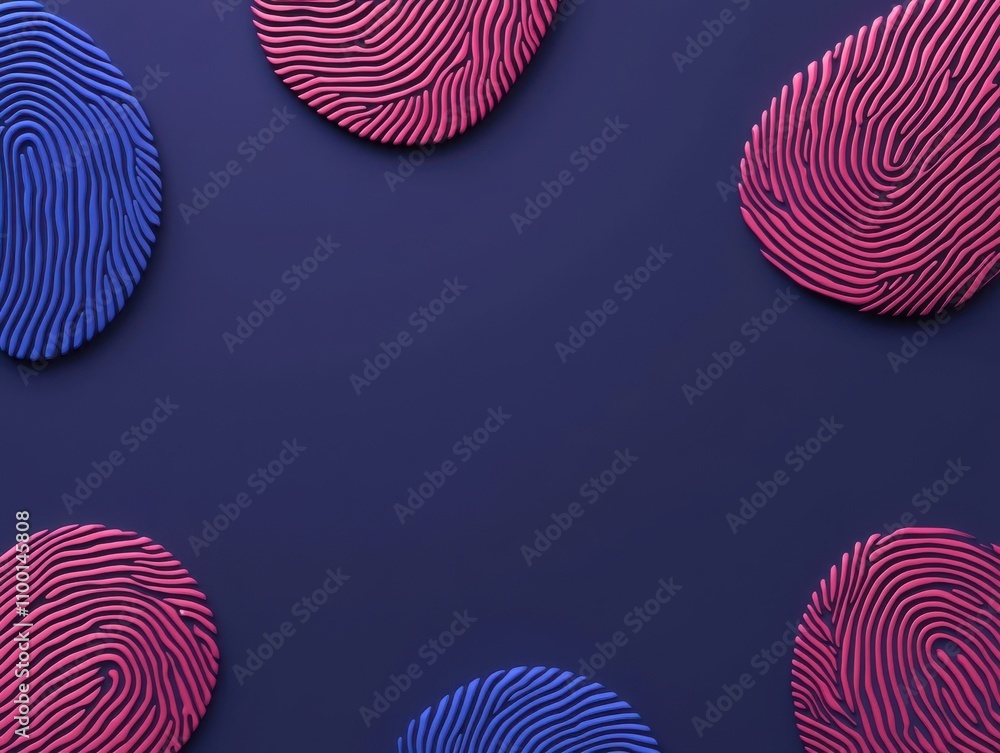 Poster Register confirmation conceptual. Colorful fingerprint patterns on a dark background create an abstract and artistic design, emphasizing uniqueness and identity.