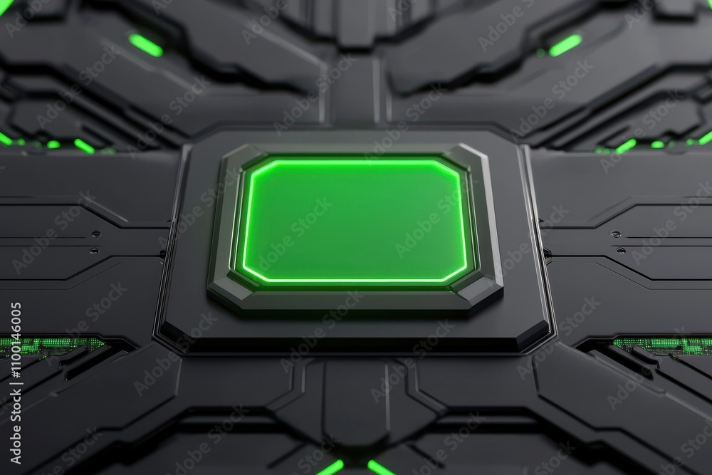 Poster register confirmation conceptual. a close-up view of a sleek, high-tech surface featuring a green il