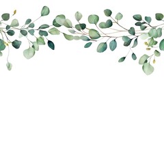 Obraz premium Floral Watercolor Banner with Eucalyptus Branches on White Background. Created with generative AI technology