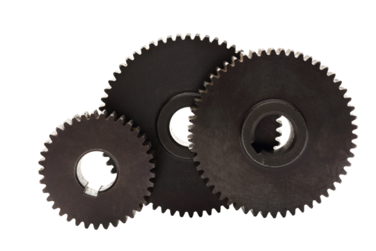 Steel cogwheels on white background