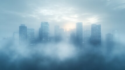 Fototapeta premium Cityscape Skyline Hidden In Morning Mist
