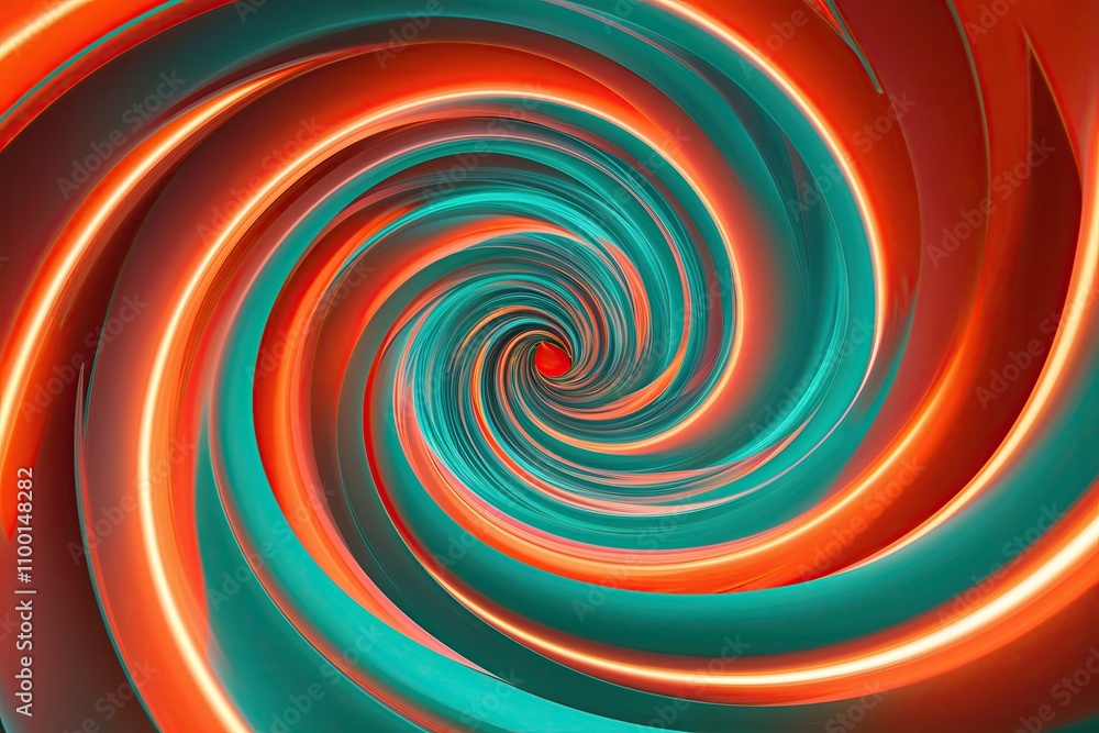 Poster lively neon-infused 3d swirl background with orange teal gradient and triangular form