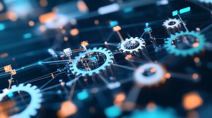 Obraz premium Futuristic Gears and Digital Connections Representing Advanced Technology and Innovation