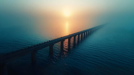 Fototapeta premium Sunrise over Ocean Bridge: A Realistic Illustration