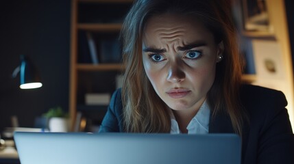 Intense focus on work home office digital engagement nighttime close-up productivity challenges