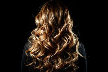 Fototapeta premium The back of the head is covered with long, wavy hair, Generative AI