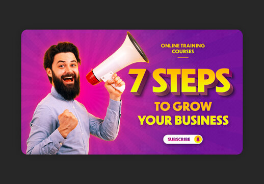 Marketing Video Thumbnail Layout with Purple Gradient and Orange Accents
