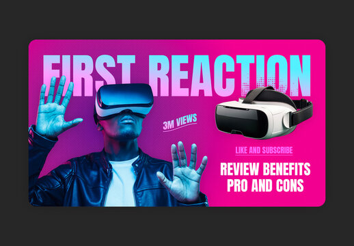 Reaction Product Video Thumbnail Layout with Pink and Cyan Gradient Accents