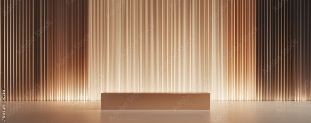 Poster a minimalist stage with vertical lines and soft lighting creates an elegant backdrop, emphasizing si