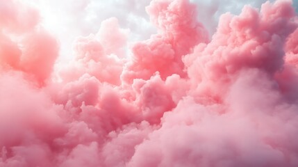 Fototapeta premium Soft pink clouds fill the sky, creating a dreamy atmosphere with gentle light. Fluffy and ethereal, they evoke romance and magic
