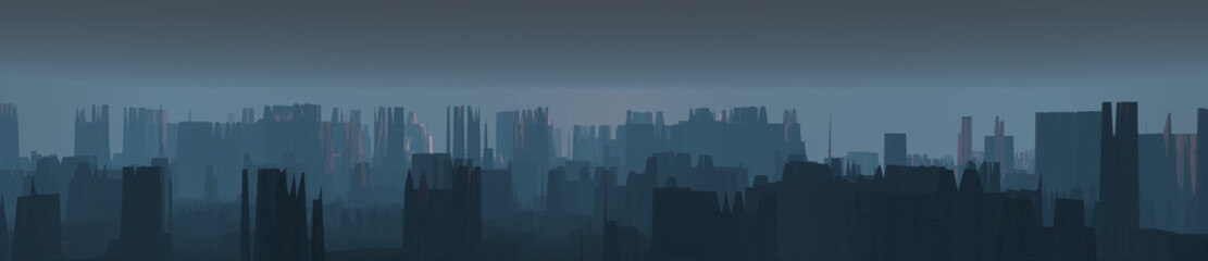 Fototapeta premium Abstract modern city colorful silhouette with fog. Panoramic buildings background