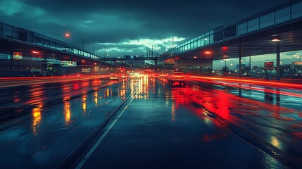 Fototapeta premium Rainy urban night photographing city intersections