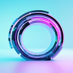 Fototapeta premium Futuristic Circular Structure with Vibrant Neon Lights and Reflective Surfaces