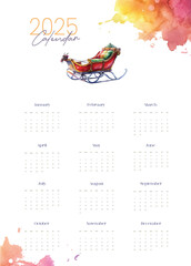 2025 Minimal Desk Calendar Christmas Water Color Concept 