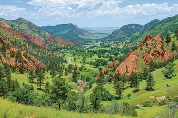 Obraz premium Exploring vibrant green valleys red rock formations and scenic views in nature's abode colorado landscape photography outdoor adventure