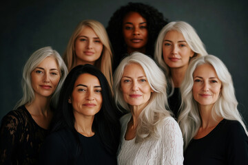Obraz premium Captivating Portrait of Diverse Women Celebrating Beauty, Strength, and Unity Through Different Ages and Backgrounds, Highlighting Empowerment and Individuality in a Timeless Moment. Feminism