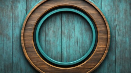 3D turquoise circle frame with wooden panel graphics for unique designs.