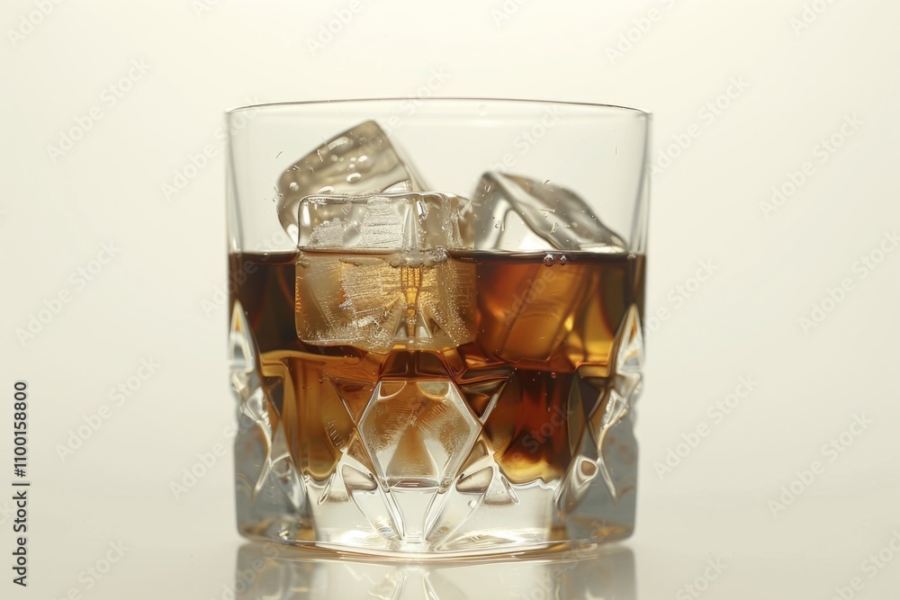 Poster a glass filled with ice cubes placed on a table, perfect for refreshing drinks or as a decorative el