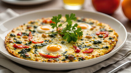 Baked frittata with spinach and tomatoes for breakfast