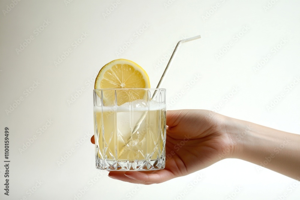 Poster a person enjoying a refreshing glass of lemonade with a straw