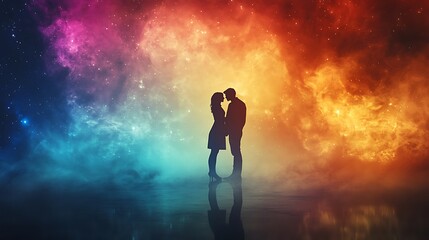 Fototapeta premium Romantic embrace in cosmic setting digital art fantasy view