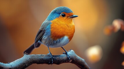 Obraz premium A vibrant, colorful bird with striking orange and blue feathers perched gracefully on a branch in a serene natural setting, showcasing the beauty of wildlife