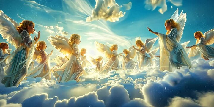 Realm of celestial harmony, where angelic choirs resonate through crystal-clear skies, 4K Video