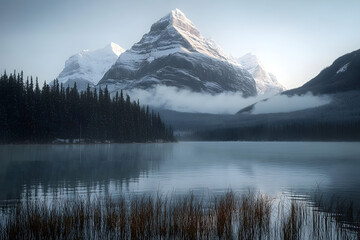 Mount Chephren and Lower Waterfowl Lake in Banff National Park, Canadian Rockies, Alberta Canada