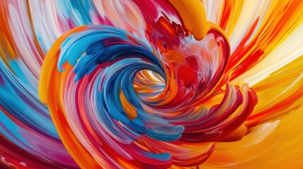 Fototapeta premium An extreme close-up of a vibrant, multicolored whirlpool of abstract shapes merging together, Symbolizing the dynamic interaction of diverse ideas