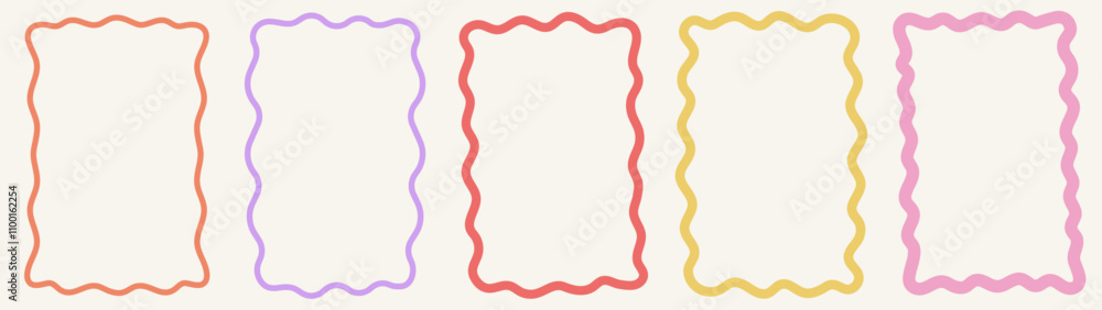 Wall mural zig zag wavy edge rectangle frame or border shapes set. vector jagged geometric rectangular. abstrac