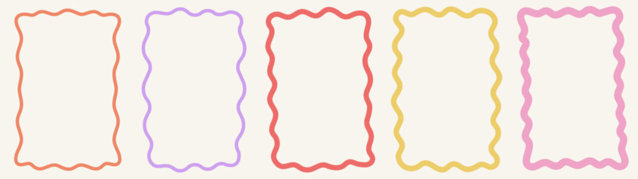 Zig zag wavy edge rectangle frame or border shapes set. Vector jagged geometric rectangular. Abstract elements for template, stickers, promo material, web or social media design.