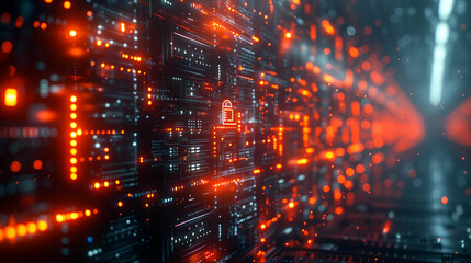 Glowing lights wall in dark room. Generative AI