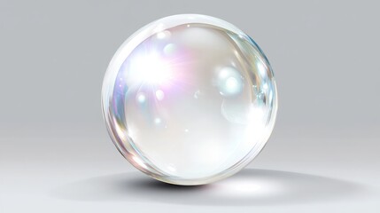 Glossy 3D glass ball with pearl-like highlights, isolated on grey. 